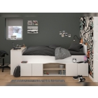 Eenpersoonsbed Cleo 90x200 met bureau en opbergruimte in wit/eiken.