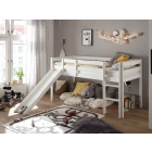 Witte halfhoogslaper van PS Slapen, inclusief glijbaan en rolbodem
