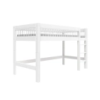Witte halfhoogslaper Lifetime Breeze (2625-10) van hout. Voorzien van rechte ladder en open frame/opbergruimte onder het bed.