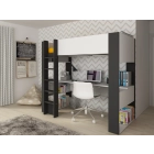 Moderne hoogslaper Twist Wit met Antraciet inclusief groot bureau en opbergvakken