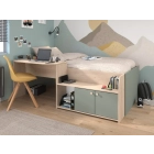 Multifunctioneel houten kajuitbed Jade van Parisot met ingebouwd bureau en opbergkast in een modern ingerichte jongenskamer.