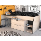 Kajuitbed Milky 90x200 zwart met eiken decor inclusief bureau en lades - Parisot - PS Slapen - EAN 3480940292678