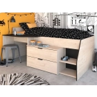 Kajuitbed Milky 90x200 zwart met eiken decor inclusief bureau en lades - Parisot - PS Slapen - EAN 3480940292678