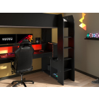 Hoogslaper Gamer Zwart met geïntegreerd bureau en LED-verlichting