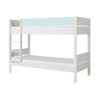 Manis-H Stapelbed Huxie wit met blauwe uitvalbeveiliging.