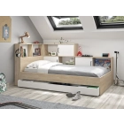 Modern wit tienerbed Erwann 90x200 met complete opbergruimte, lade en ingebouwde kastjes.