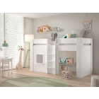 Witte Vipack Reno halfhoogslaper met speelruimte en rechte trap van PS Slapen - EAN 5420070241083.