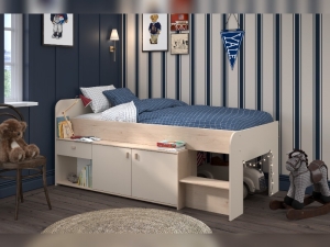 CacheCache kinderbed met trapje en opbergruimte in Jackson Eiken/Cashmere in kinderkamer