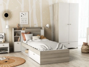 Eenpersoonsbed Life wit eiken tienerbed met opbergruimte - EAN: 3397703853024