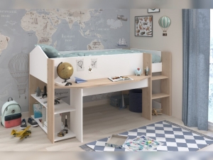 Witte Shelter halfhoogslaper met bureau en opbergruimte van PS Slapen - EAN 3480940302421