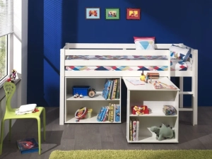Halfhoogslaper in het wit van PS Slapen, inclusief bureau en boekenkast