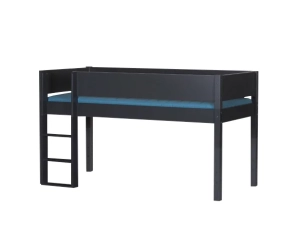 Halfhoogslaper Frej in het zwart van PS Slapen met uitvalbeveiliging en stevige ladder