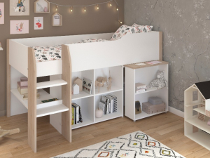 Halfhoogslaper met bureau Wit/Eiken