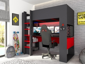 Hoogslaper Gamingbed The Cube 5051 - 90x200 - Antraciet Rood - EAN 8428721102537 - Trasman - PS Slapen.