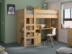 Hoogslaper Lugano Eiken van Gautier met bureau en kledingkast - EAN 3483601207196 - PS Slapen.