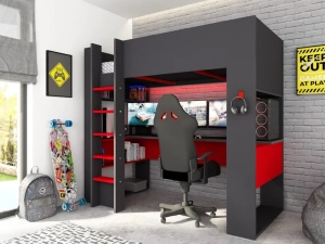 Hoogslaper Gamingbed 'The Cube 5050' - 90x200 - in antraciet en rood