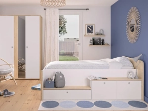 Kajuitbed met opbergruimte MATIS wit eiken