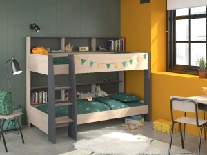 Stapelbed kinderen eik/grijs Leo - laag stapelbed - Parisot - EAN 3480940291008 - PS Slapen.