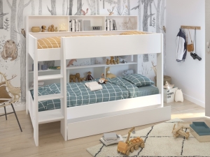 Stapelbed Leo met lade - Wit-Eiken - Parisot - EAN 3480940276425 - PSSlapen.