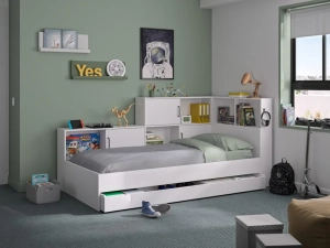 Tienerbed Erwann Wit met opbergruimte 90x200