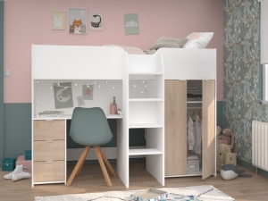 Halfhoogslaper Tom met kast van PS Slapen, inclusief kledingkast, lades en bureau