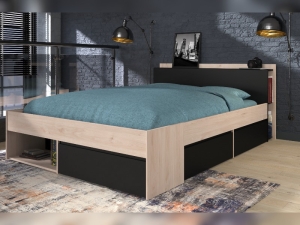 Tweepersoonsbed 140x200 met opbergruimte MOST Zwart Eiken PSSlapen.