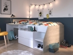 Kajuitbed Milky met bureau en lades – wit-grijs,