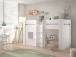 Witte Vipack Reno halfhoogslaper met speelruimte en rechte trap van PS Slapen - EAN 5420070241083.