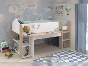 Witte Shelter halfhoogslaper met bureau en opbergruimte van PS Slapen - EAN 3480940302421