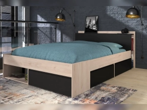 Tweepersoonsbed 140x200 met opbergruimte MOST Zwart Eiken EAN 3480940297321 PSSlapen.