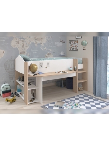 Witte Shelter halfhoogslaper met uitschuifbaar bureau en opbergruimte van PS Slapen - EAN 3480940302421