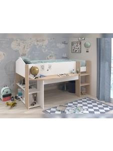 Witte Shelter halfhoogslaper met bureau en opbergruimte van PS Slapen - EAN 3480940302421