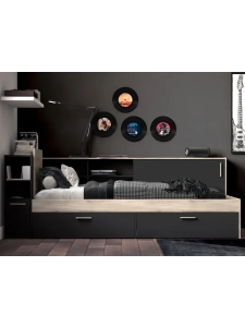 Sfeerbeeld Life tienerbed zwart eiken met opbergruimte - EAN 3397703853055 - PS Slapen.