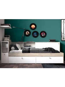 Sfeervolle opstelling van het Life tienerbed wit eiken met opbergruimte - EAN 3397703853048 - PS Slapen.