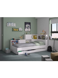 Tienerbed Erwann Wit met opbergruimte 90x200